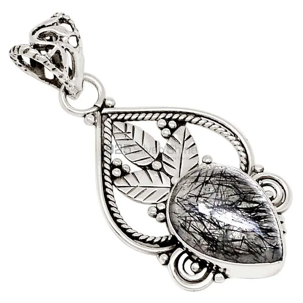 Fine Sterling Silver Pendants In Black Rutile Gemstone Jewelry 925SP107-1_0