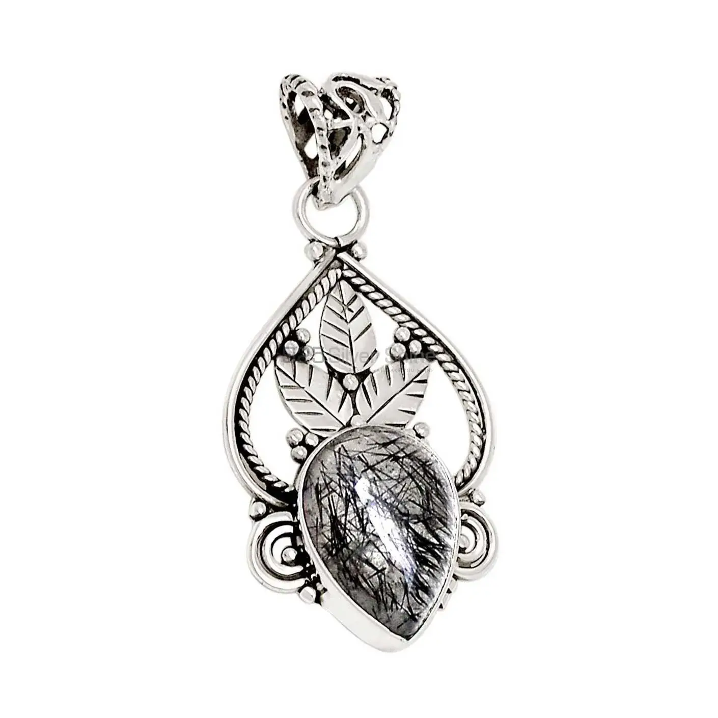 Fine Sterling Silver Pendants In Black Rutile Gemstone Jewelry 925SP107-1_1
