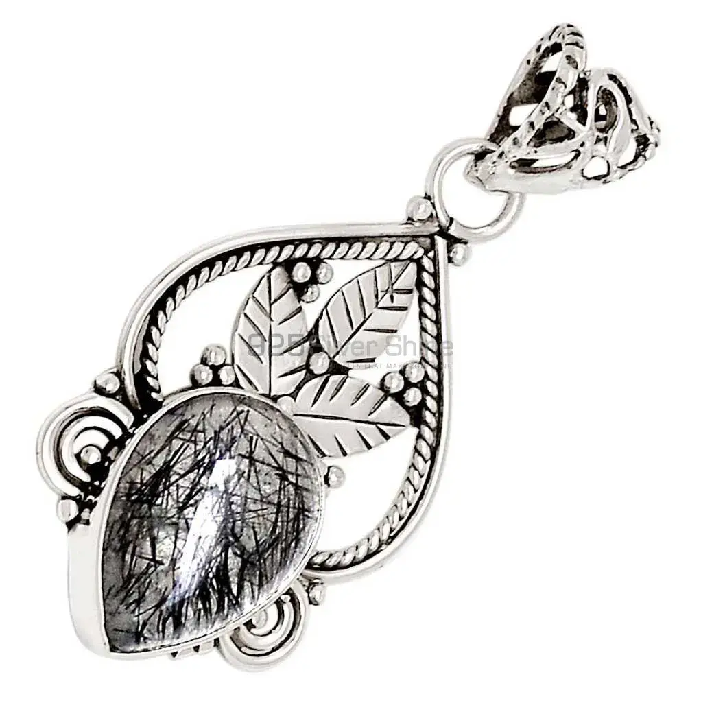 Fine Sterling Silver Pendants In Black Rutile Gemstone Jewelry 925SP107-1_2