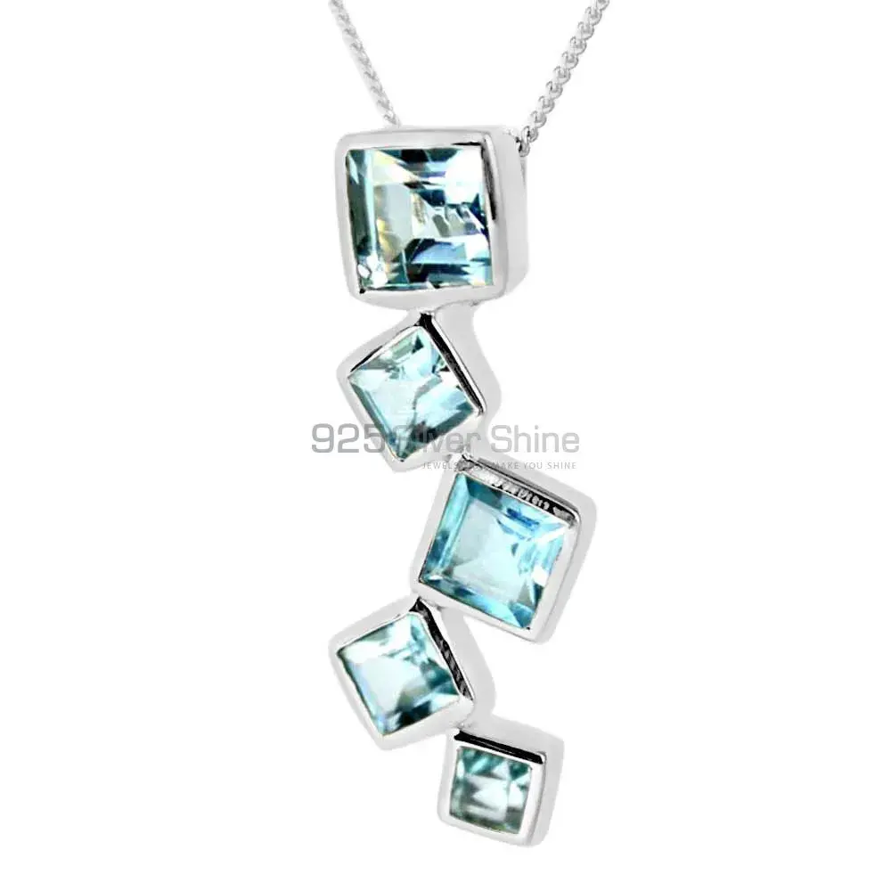 Top Quality Fine Sterling Silver Pendants Wholesaler In Blue Topaz Gemstone Jewelry 925SP246-4