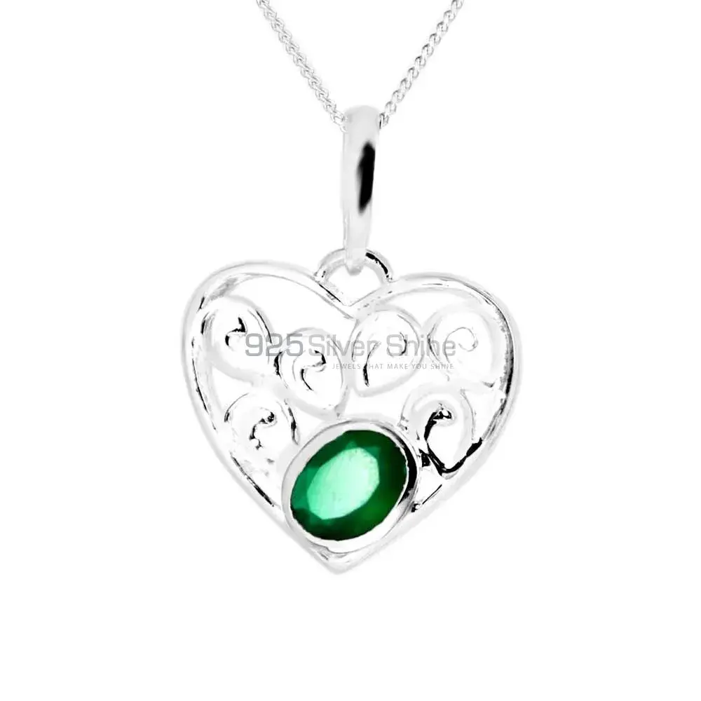 Fine Sterling Silver Pendants In Green Onyx Gemstone Jewelry 925SP222-5