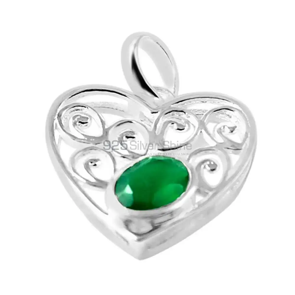 Fine Sterling Silver Pendants In Green Onyx Gemstone Jewelry 925SP222-5_0