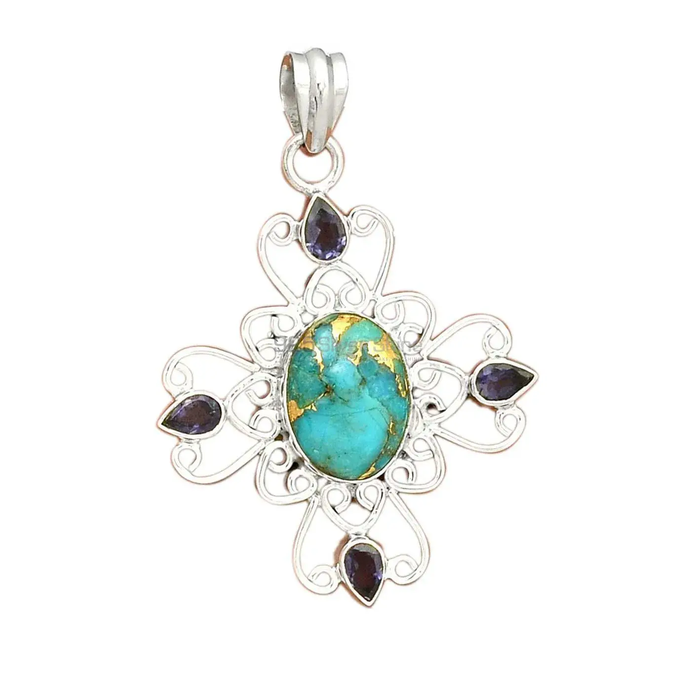 Top Quality Fine Sterling Silver Pendants Wholesaler In Multi Gemstone Jewelry 925SP096-1_1