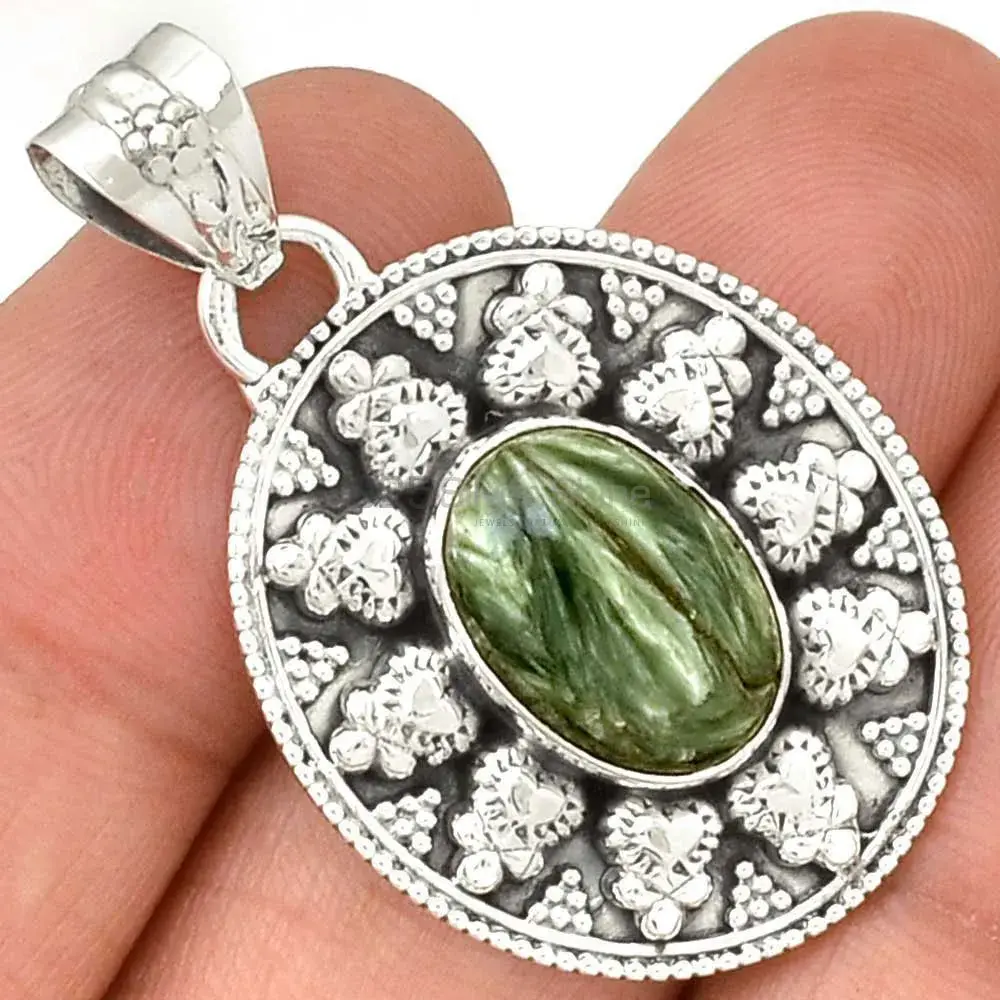 Fine Sterling Silver Pendants In Seraphinite Gemstone Jewelry 925SP073-7_1