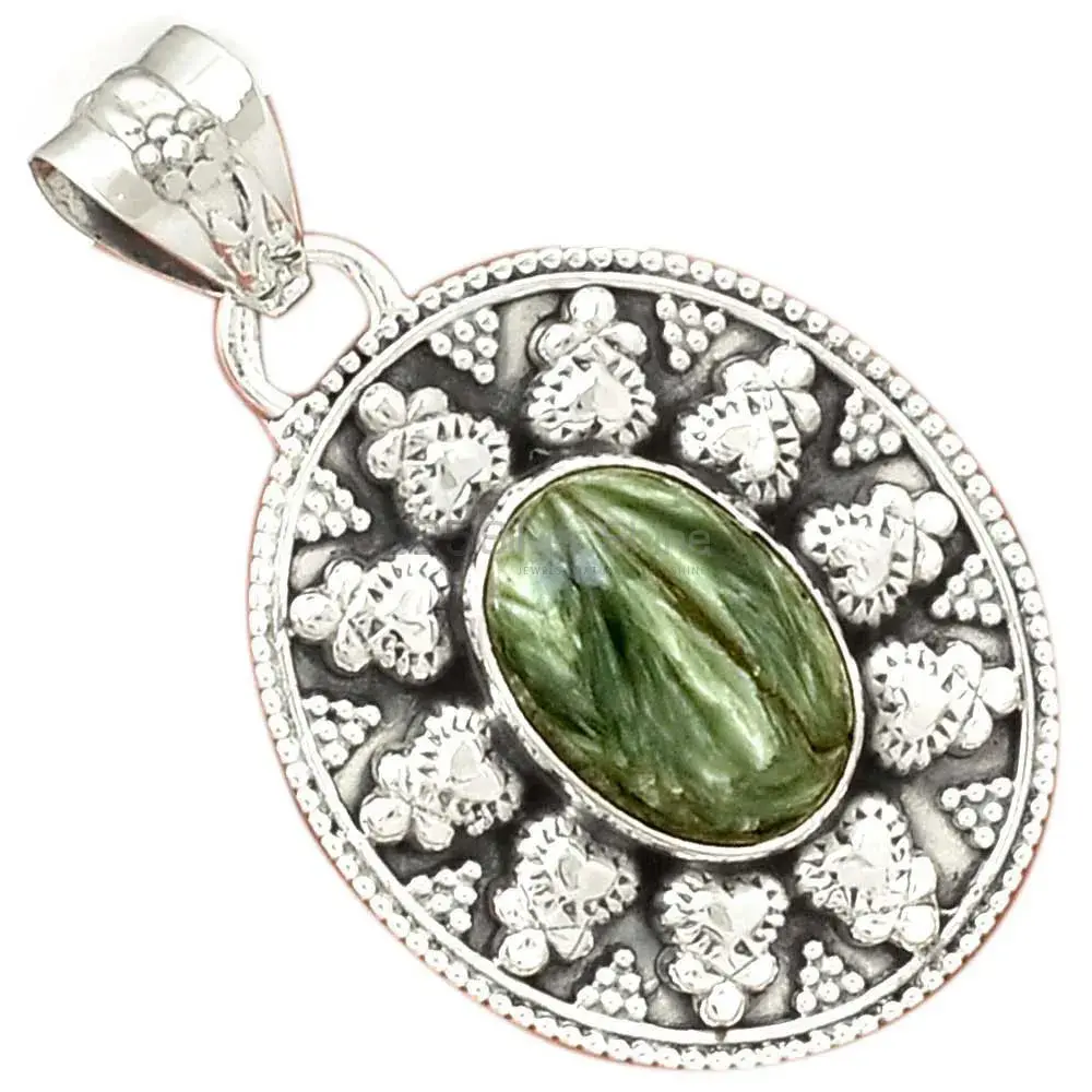 Fine Sterling Silver Pendants In Seraphinite Gemstone Jewelry 925SP073-7_2