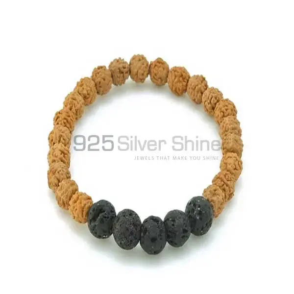 Genuine Rudraksha Lava Gemstone Beads Bracelets 925BB178