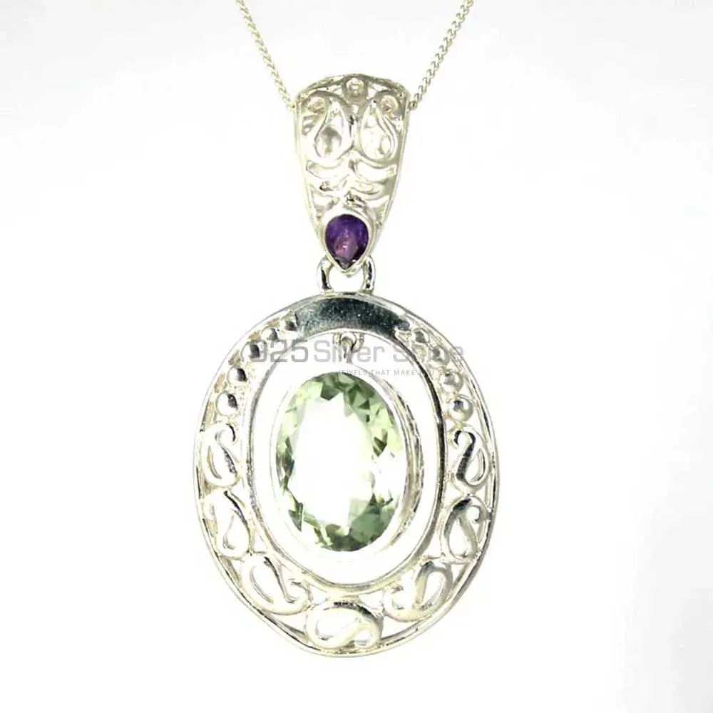 Top Quality Green Amethyst Gemstone Pendants Wholesaler In Fine Sterling Silver Jewelry 925SP242-2