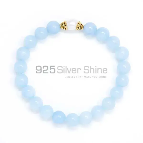 Top Quality Loose Aquamarine-Pearl Gemstone Beads Bracelets 925BB124