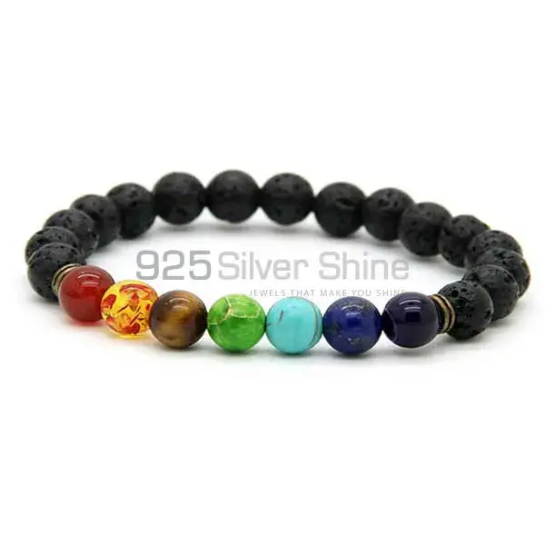 Lava-Chakra Gemstone Beads Bracelets 925BB176