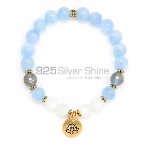 Top Quality Natural Aquamarine-Moonstone Beads Bracelets 925BB123