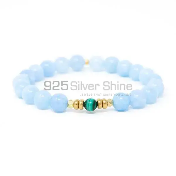 Natural Aquamarine-Beadschite Gemstone Beads Bracelets 925BB122