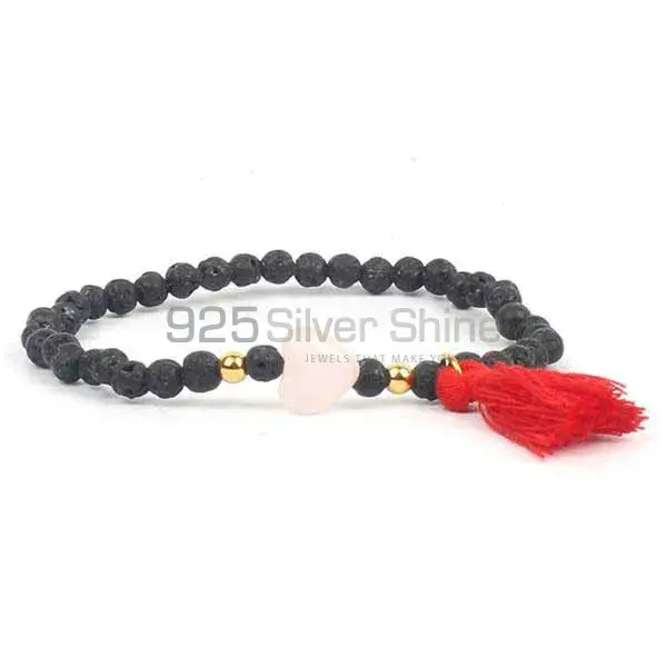 Semi Precious Lava-Rose-Quartz Gemstone Beads Bracelets 925BB177