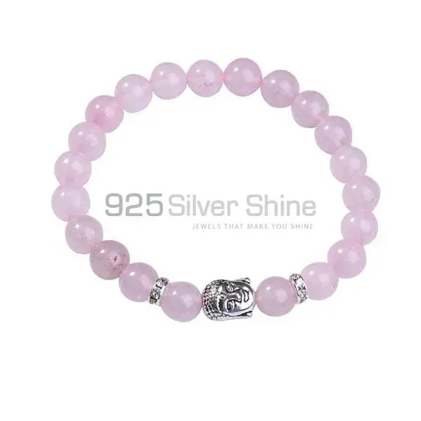 Top Quality Semi Precious Rose Quartz Gemstone Beads Bracelets 925BB207