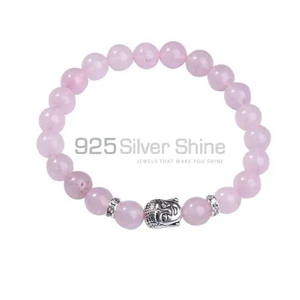 Semi Precious Rose Quartz Gemstone Beads Bracelets 925BB207
