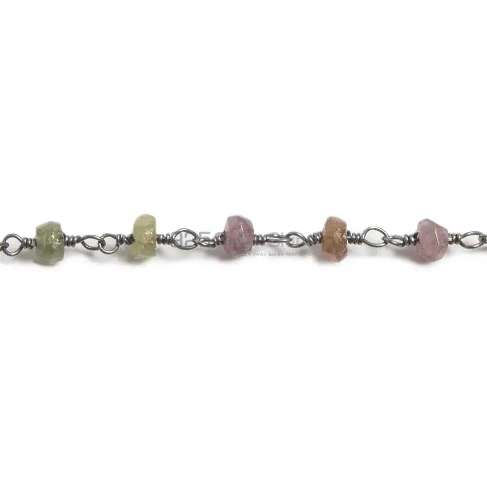 Tourmaline Faceted Rondell Rosary Chain. "Wire Wrapped 1 Feet Roll Chain" 925RC115