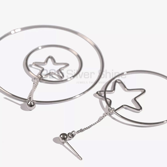 Tow Circle And One Star Minimalist Stud Earring In 925 Silver STME490_1