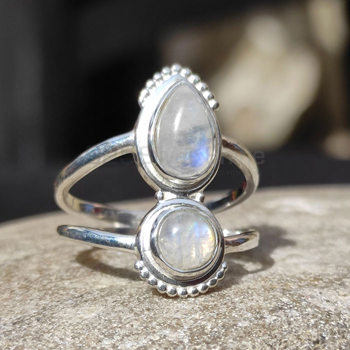 Tow Rainbow Moonstone Ring In Sterling Silver Jewelry SSR89-1