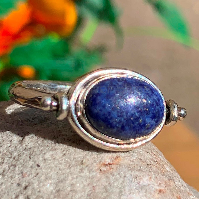 Tow Side Turquoise-Lapis Lazuli Gemstone Ring In Sterling Silver SSR170