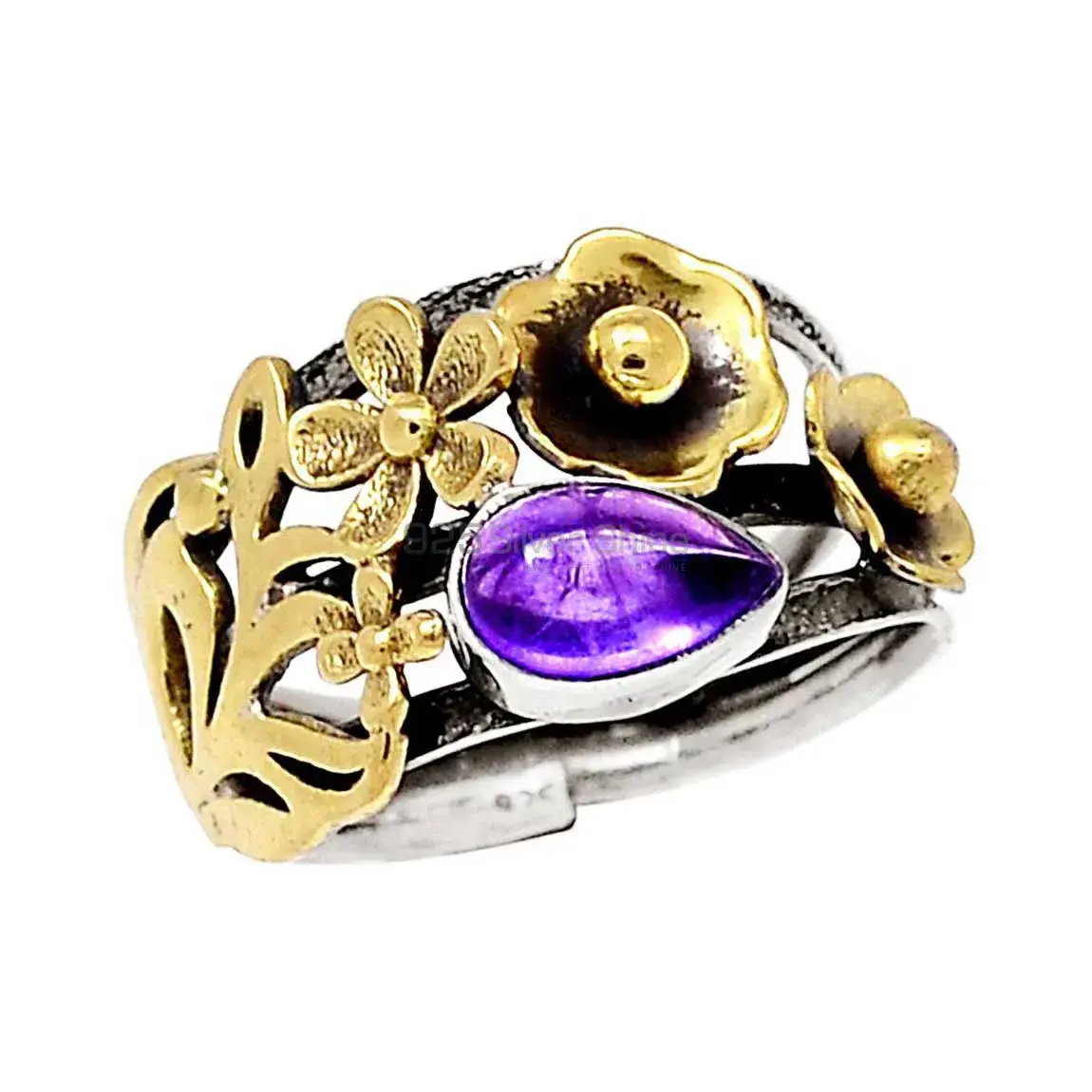 Tow Tone Sterling Silver Amethyst Rings 925SR2374_0