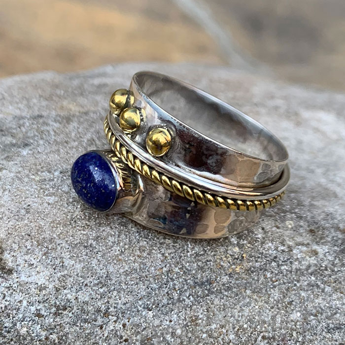 Tow Tone Sterling Silver Ring In Lapis Lazuli Gemstone SSR141_1