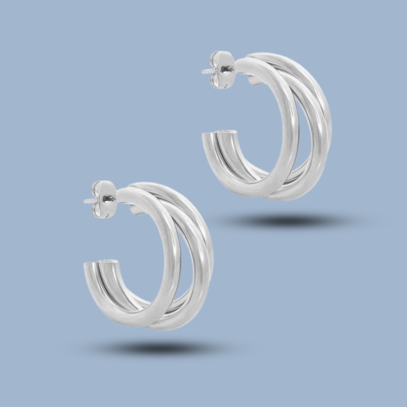 Triple Hoop 925 Sterling Silver Double Hoop Huggie Earrings 925She361_0