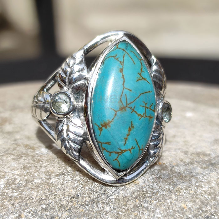 Turquoise-Blue Topaz Marquise Gemstone Ring In 925 Sterling Silver SSR55