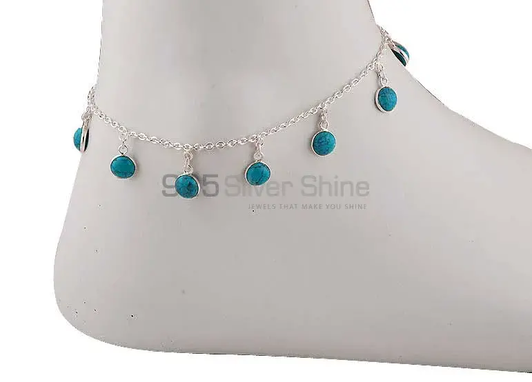 Turquoise Gemstone Anklet in 925 Sterling Silver Jewelry
