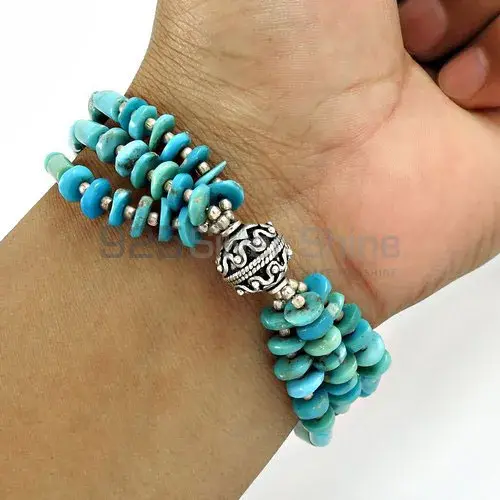 Turquoise Gemstone Beads Bracelets In 925 Silver Jewelry 925SB337