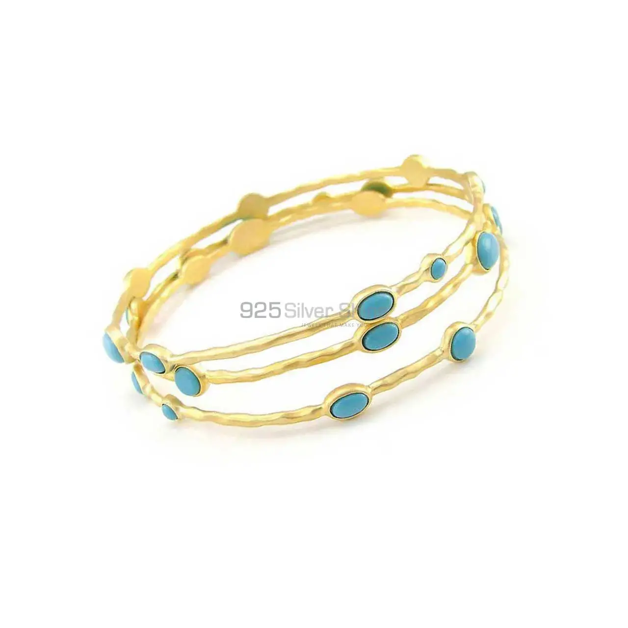 Turquoise Gemstone Bracelet In 925 Sterling Silver Gold Vermeil 925SSB10_0