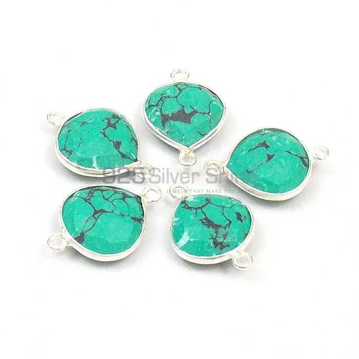 Turquoise Heart Gemstone Double Bail Bezel Sterling Silver Gemstone Connector 925GC359