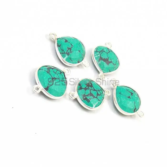 Turquoise Heart Gemstone Double Bail Bezel Sterling Silver Gemstone Connector 925GC359_0