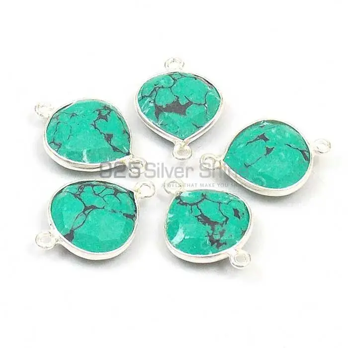 Turquoise Heart Gemstone Double Bail Bezel Sterling Silver Gemstone Connector 925GC359_2