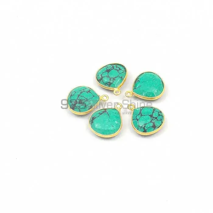 Turquoise Heart Gemstone Single Bail Bezel Sterling Silver Gold Vermeil Gemstone Connector 925GC358_1