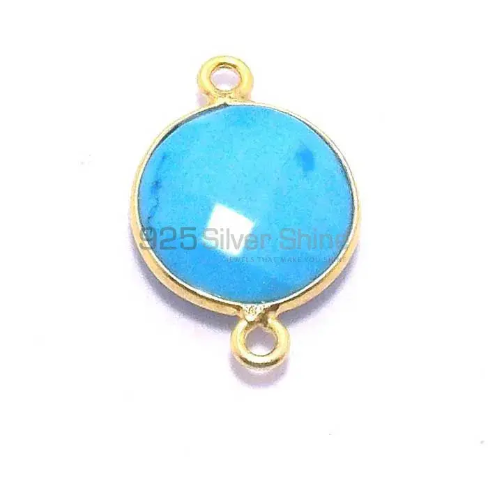 Turquoise Round Gemstone Double Bail Bezel Sterling Silver Gemstone Connector 925GC212