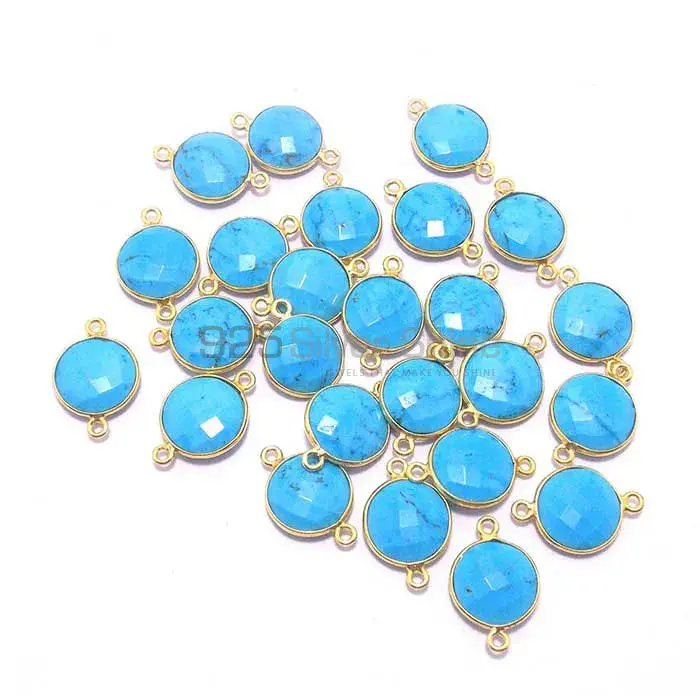 Turquoise Round Gemstone Double Bail Bezel Sterling Silver Gemstone Connector 925GC212_0