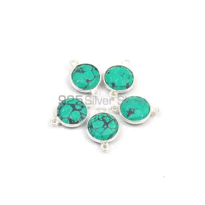 Turquoise Round Gemstone Double Bail Bezel Sterling Silver Gemstone Connector 925GC357