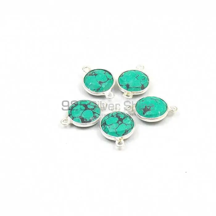 Turquoise Round Gemstone Double Bail Bezel Sterling Silver Gemstone Connector 925GC357_0