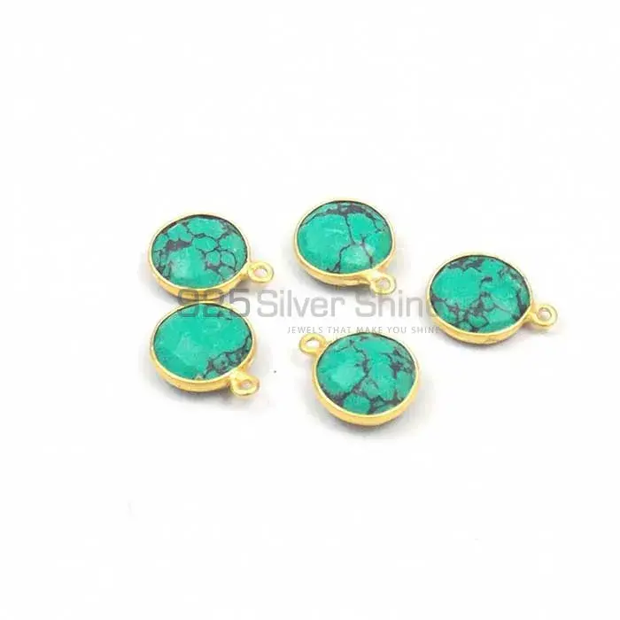 Turquoise Round Gemstone Single Bail Bezel Sterling Silver Gold Vermeil Gemstone Connector 925GC356