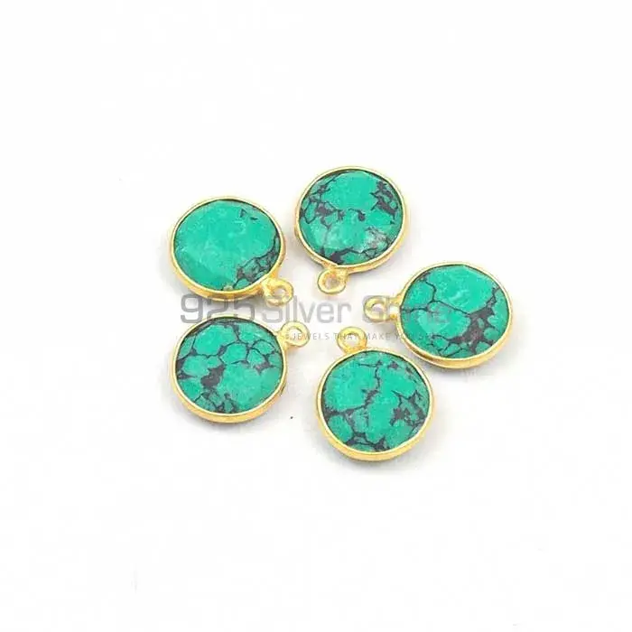 Turquoise Round Gemstone Single Bail Bezel Sterling Silver Gold Vermeil Gemstone Connector 925GC356_0