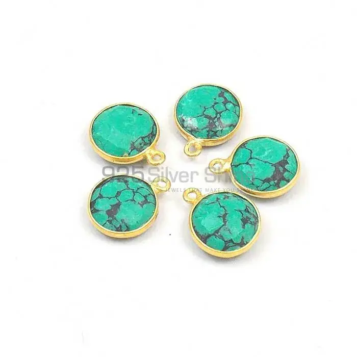 Turquoise Round Gemstone Single Bail Bezel Sterling Silver Gold Vermeil Gemstone Connector 925GC356_1