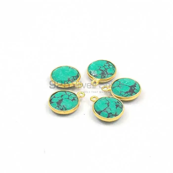 Turquoise Round Gemstone Single Bail Bezel Sterling Silver Gold Vermeil Gemstone Connector 925GC356_2