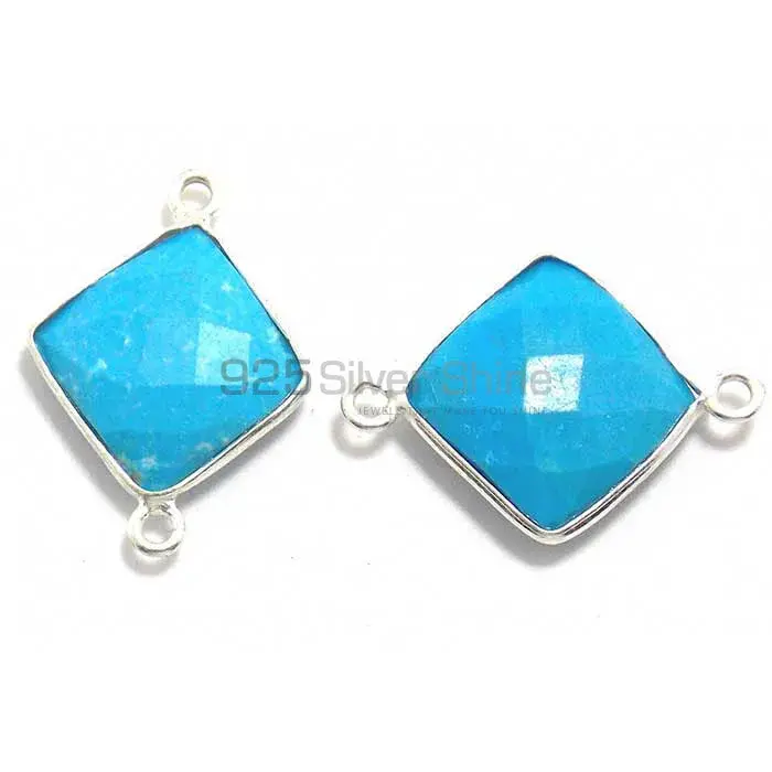 Turquoise Square Gemstone Double Bail Bezel Sterling Silver Gemstone Connector 925GC249