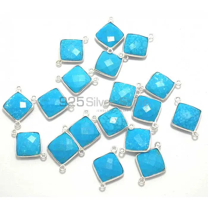 Turquoise Square Gemstone Double Bail Bezel Sterling Silver Gemstone Connector 925GC249_0