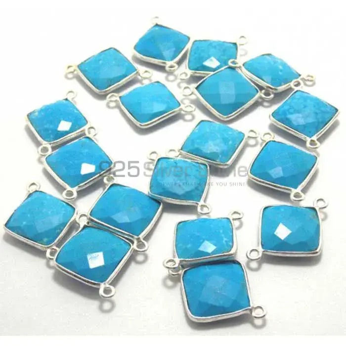 Turquoise Square Gemstone Double Bail Bezel Sterling Silver Gemstone Connector 925GC249_1