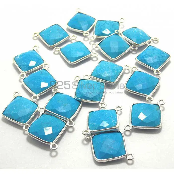 Turquoise Square Gemstone Double Bail Bezel Sterling Silver Gemstone Connector 925GC249_2