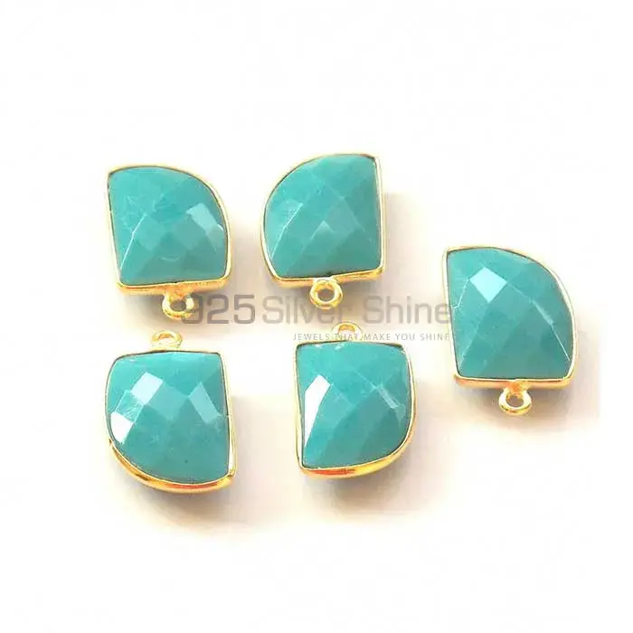 Turquoise Uncut Gemstone Single Bail Bezel Sterling Silver Gold Vermeil Gemstone Connector 925GC346