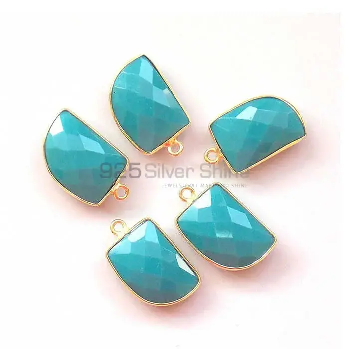 Turquoise Uncut Gemstone Single Bail Bezel Sterling Silver Gold Vermeil Gemstone Connector 925GC346_0