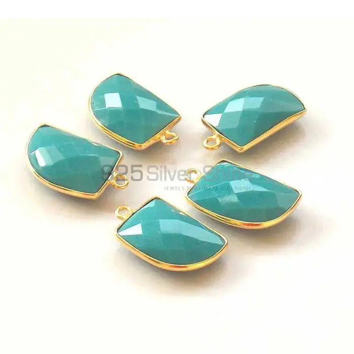 Turquoise Uncut Gemstone Single Bail Bezel Sterling Silver Gold Vermeil Gemstone Connector 925GC346_1