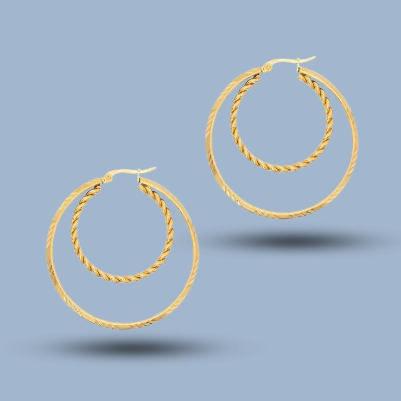 Twisted Double Hoop 925 Sterling Silver Ruthenium Hoop Earring 925She215