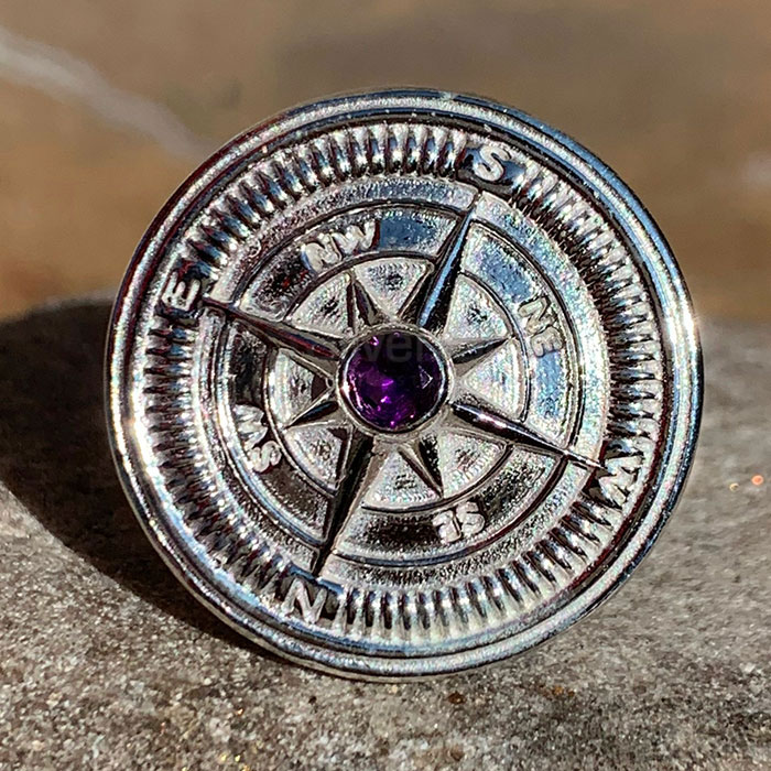 925 Sterling Silver Amethyst Compass Ring SSR187
